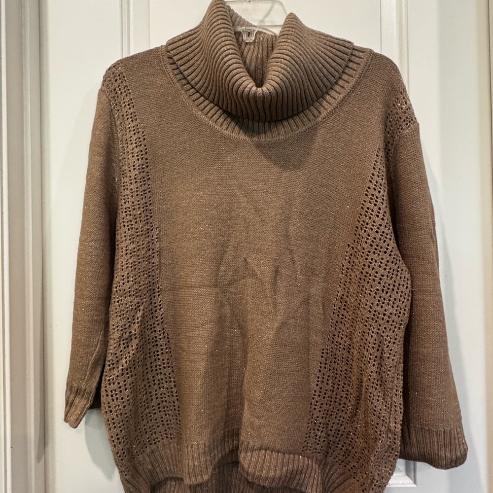 New York & Company Brown Cowl Neck Sweater with Textured Knit